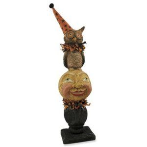 Debra Schoch - Halloween Owl and Moon on Pedestal - Bethany Lowe Designs